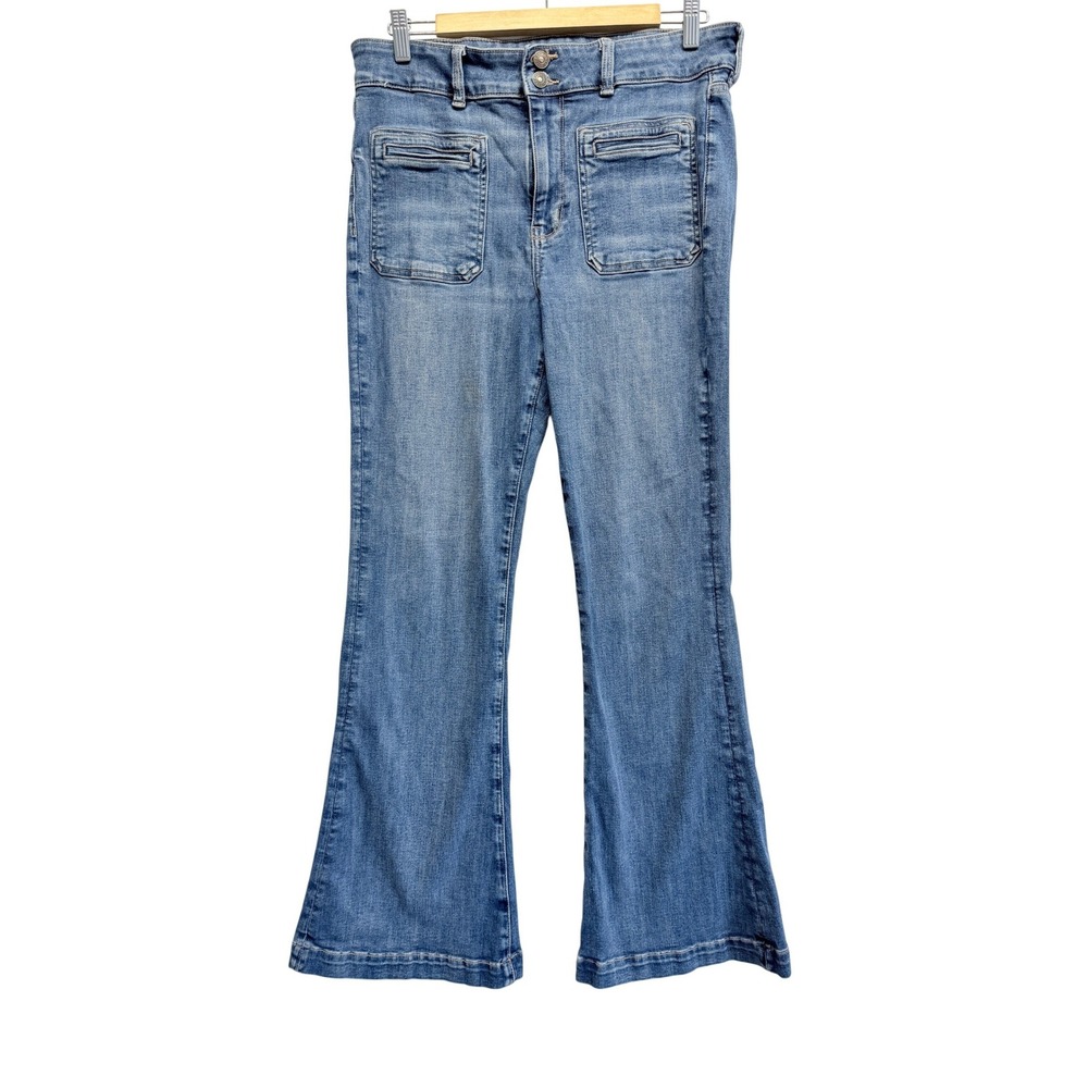 Women's High Rise Flare Jeans Light Wash Raw Edges Bell Bottom Size 9